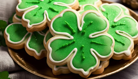 St. Patrick's Day cookies in the form of a shamrockの素材