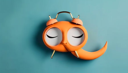 Cute alarm clock on blue background, top view. Time management conceptの素材