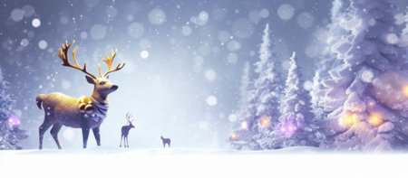Christmas background with deer and snowflakes. 3D illustration.の素材