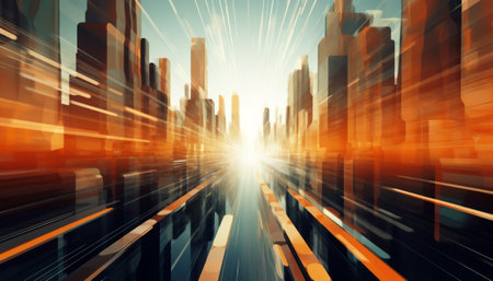 Motion blur of high-rise buildings in the city. 3D renderingの素材