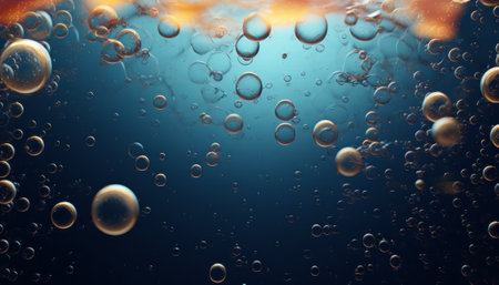 Bubbles in water on a blue background. 3d renderingの素材