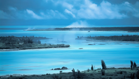 Icelandic landscape with lake in the foreground, long exposure.の素材