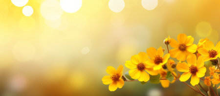 Bouquet of yellow flowers on bokeh background with copy spaceの素材