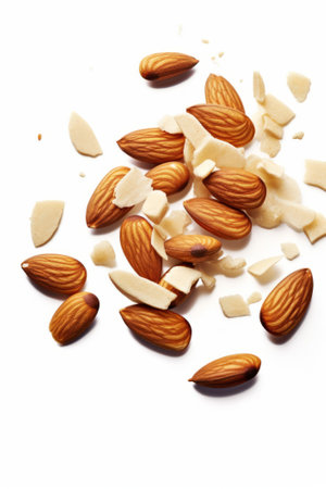 Almond nuts isolated on a white background. Close-up.の素材