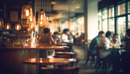 Coffee shop blur background with bokeh image, vintage toneの素材