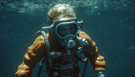 Spaceman in a spacesuit underwater. Close-up.の素材