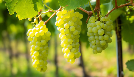 bunch of white grapes on vineyard in summer, closeupの素材