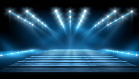 Stage lights, spotlights, stage background, Stage Podium Scene, Stage lighting, Stage Podium Scene on a dark Background, Stage lighting, Stage Podium Scene on a dark backgroundの素材