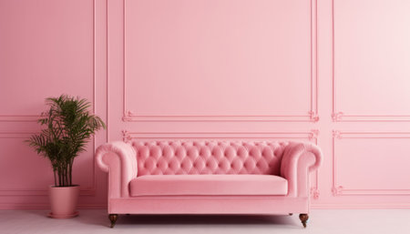 Pink sofa in classic interior background with copy space. 3d renderの素材