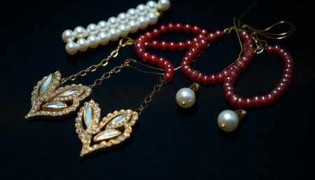 jewelry on a black background, close-up of jewelryの素材
