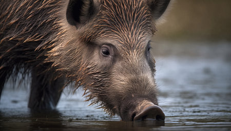 Wild boar (Sus scrofa) in the water. Wildlife scene from nature.の素材