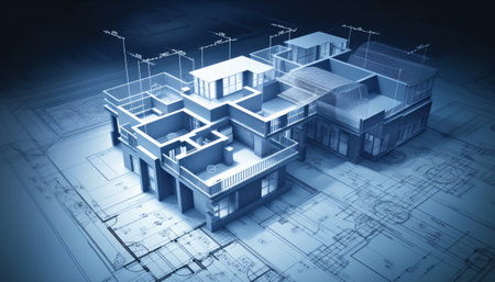 Architectural blueprint of a modern building. Architectural project.の素材