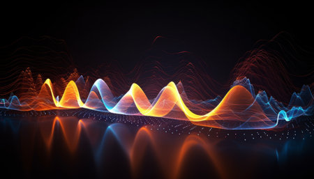 abstract background with glowing waves and lines. 3d rendered illustrationの素材