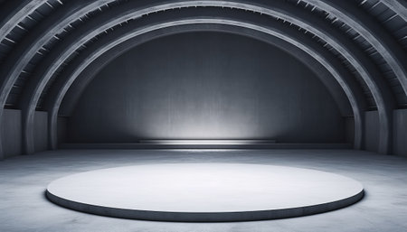 Abstract empty room interior with round platform and concrete floor. Mock up, 3D Renderingの素材