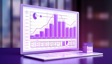 Laptop with stock chart on the screen. 3d rendering.の素材