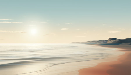 Beautiful seascape with sand dunes at sunset. 3d renderの素材