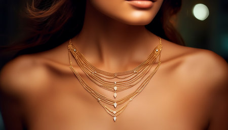 Beautiful luxury necklace on a mannequin. Close-up.の素材