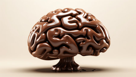 Human brain made of chocolate on beige background. 3D renderingの素材