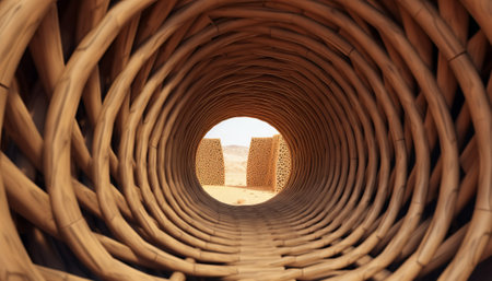 Tunnel made of bamboo in the middle of the desert.の素材