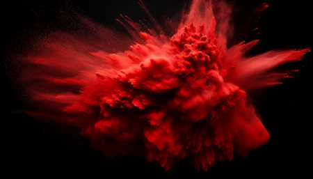 3d illustration of abstract background with red explosion over black background.の素材