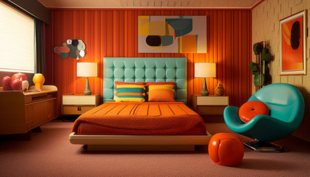 Interior of a children's room with a double bed. 3D renderingの素材