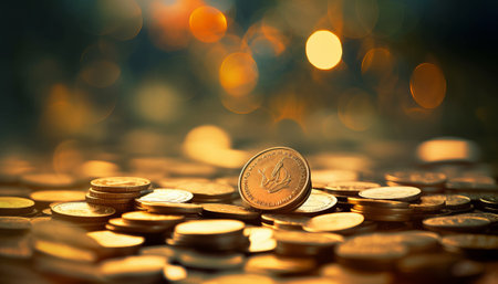 Euro coins money (EUR), currency of European Union over bokeh backgroundの素材