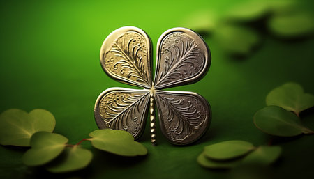 Clover leaf on green background. St. Patrick's Day.の素材