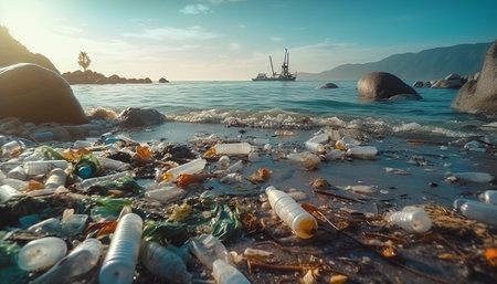 Garbage in the sea. Environmental pollution. Pollution of nature.の素材