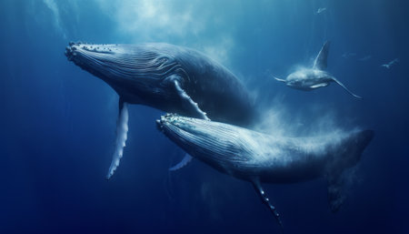 Humpback whale in deep blue ocean. 3D Renderingの素材
