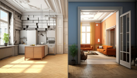 interior of modern bright kitchen 3D rendering illustration computer generated imageの素材