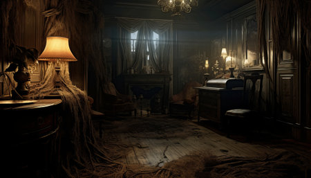 Fantasy interior. 3d illustration. Vintage room with furniture.の素材