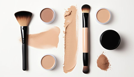 collection of make up and cosmetic beauty products arranged on white background. each one is shot separatelyの素材