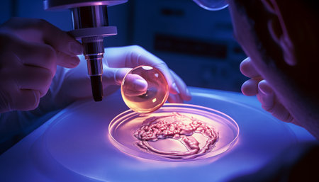 Scientist working with microscope in laboratory. Biochemistry, genetics and medicine concept.の素材