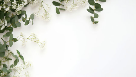 Eucalyptus and gypsophila flowers on white backgroundの素材