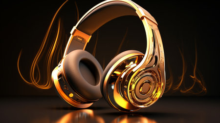 3d rendering of headphones in a dark background. Music concept.の素材