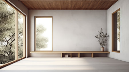 interior of modern bright room with white wall, 3d renderingの素材