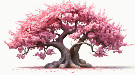 Pink sakura tree isolated on white background. 3D rendering.の素材