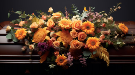 closeup shot of a colorful casket in a funeral or burial siteの素材