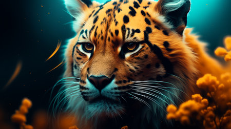Portrait of a beautiful tiger. 3D render. Toned.の素材