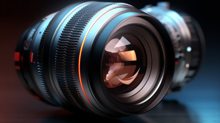 Digital SLR camera lens close-up. 3d illustration.の素材