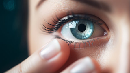 Close-up of beautiful woman's blue eye with long eyelashesの素材