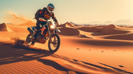 Motocross rider in the desert. Extreme sport and competition.の素材