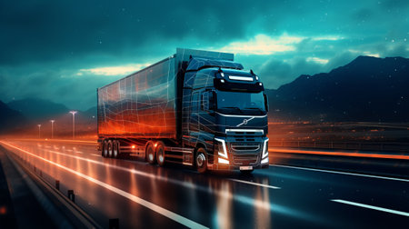 Truck on the road with motion blur background. 3d renderingの素材