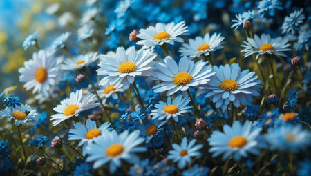 Field of daisies and blue cornflowers in summer.の素材