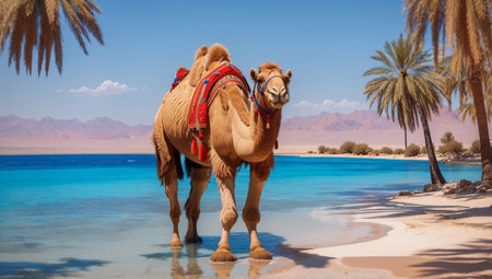 Camels in the desert of Eilat, Israel. Travel and adventure concept.の素材