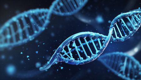 Digital illustration DNA structure in blue colour background. 3D rendering.の素材