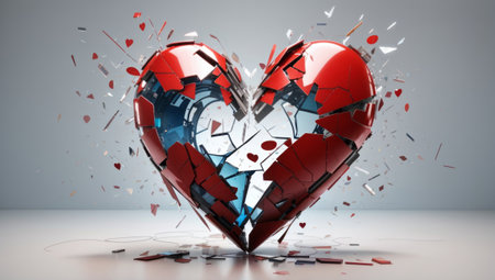 Broken heart on grey background. 3D rendering. Broken heartの素材