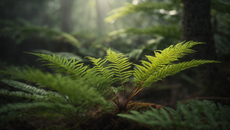 Green fern in the forest in the morning. Natural background.の素材