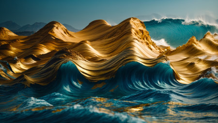 Abstract 3d render of ocean waves. Artistic wavy background.の素材