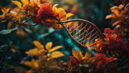 Close-up of a DNA helix on a tree branch.の素材